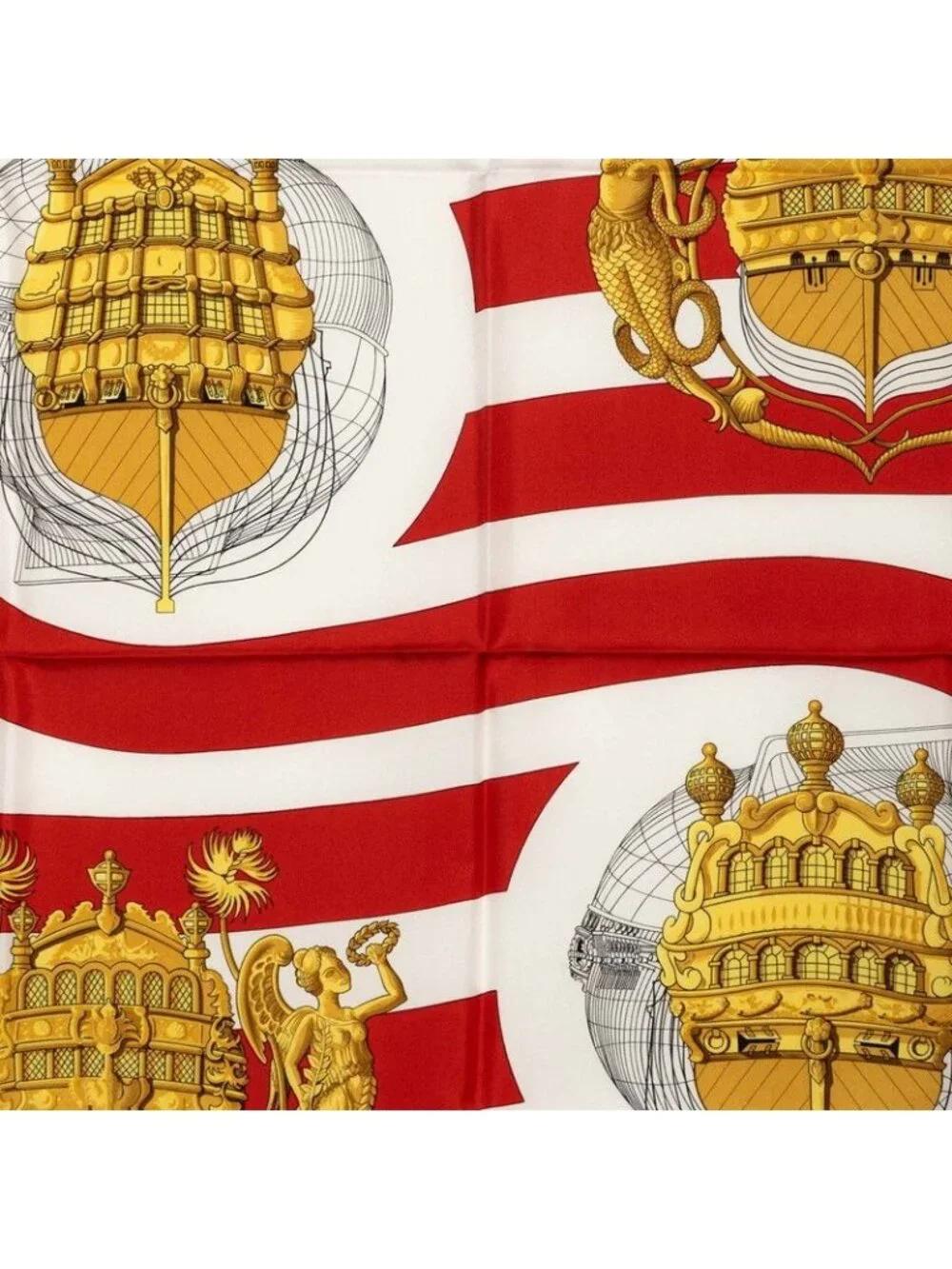 Hermes Carre 90 Chateaux D'arriere Scarf Red Silk